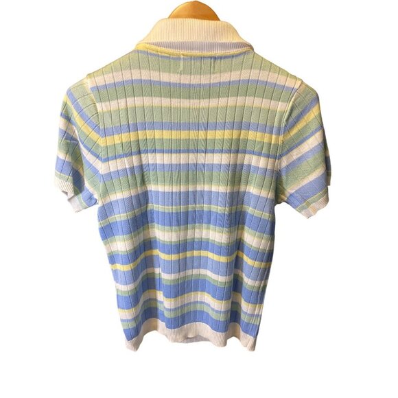 Alfred Dunner Blue Green Striped Short Sleeve Quarter Zip Collar Sweater Sz S - Picture 2 of 7